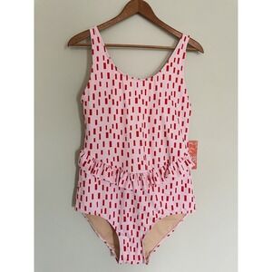 NWT Kortni Jeane Skirted One Piece Swimsuit In Dashing Pink. Size Large. Modest